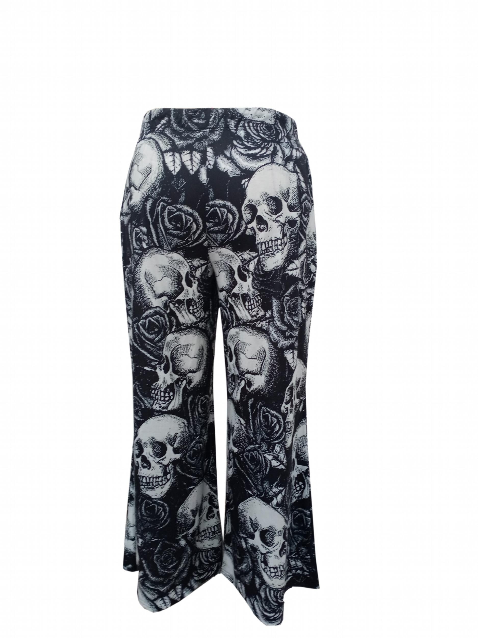  Halloween Skull Print Wide Leg Pants