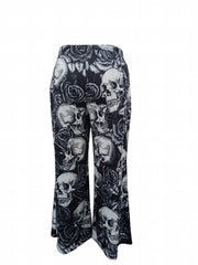  Halloween Skull Print Wide Leg Pants