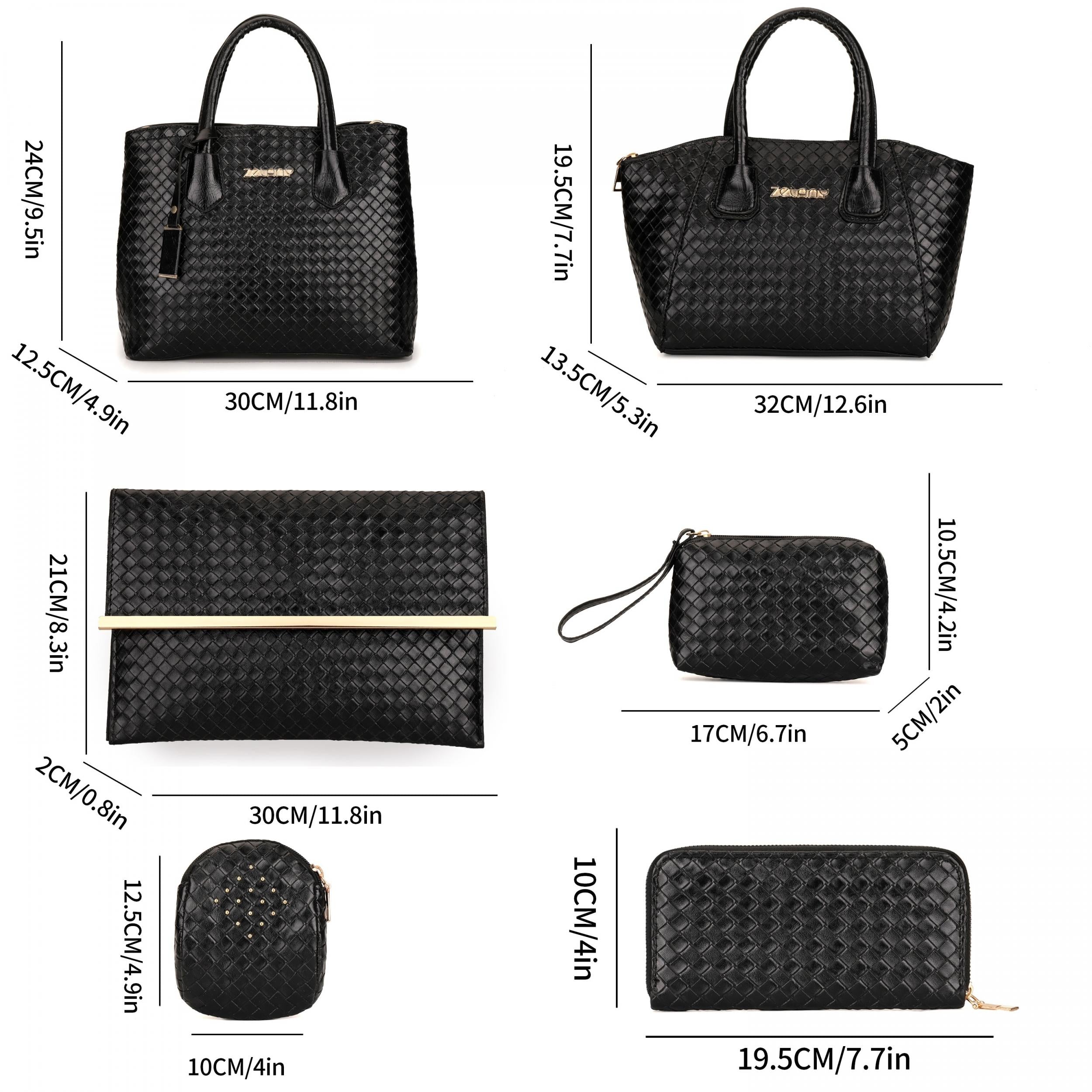 6Pcs Woven Tote Bag Set Women's Handbag With Satchel Bag & Crossbody