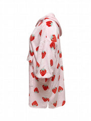 Women's Plus Strawberry Pattern Plush Hooded Sherpa Wearable Blanket