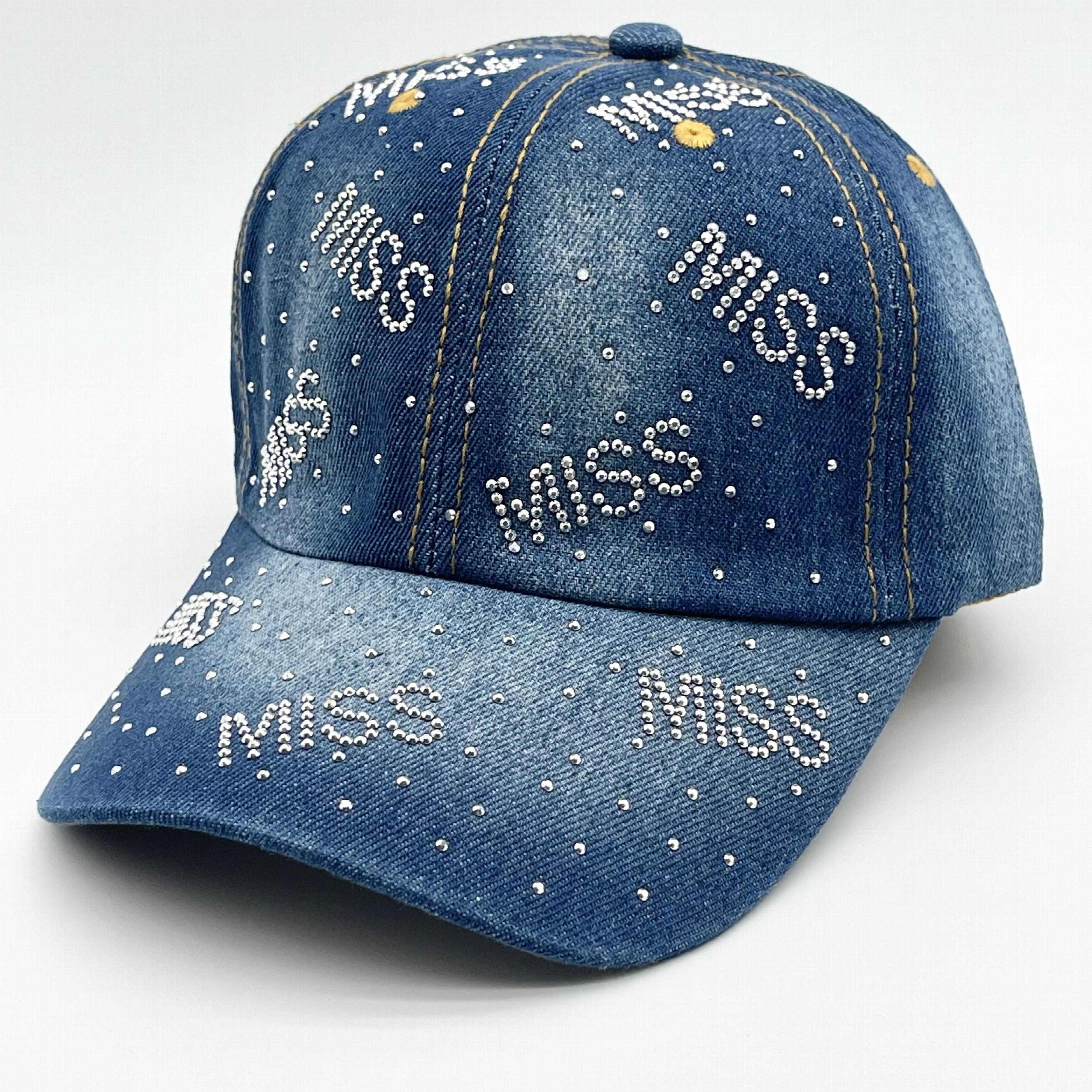 MISS Denim Baseball Cap Rhinestone Hip Hop Sun Hat Y2K Dad Hats Women