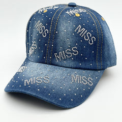 MISS Denim Baseball Cap Rhinestone Hip Hop Sun Hat Y2K Dad Hats Women