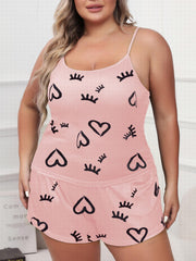  Pajama Set - Eyelash & Heart Print Cami Top & Shorts