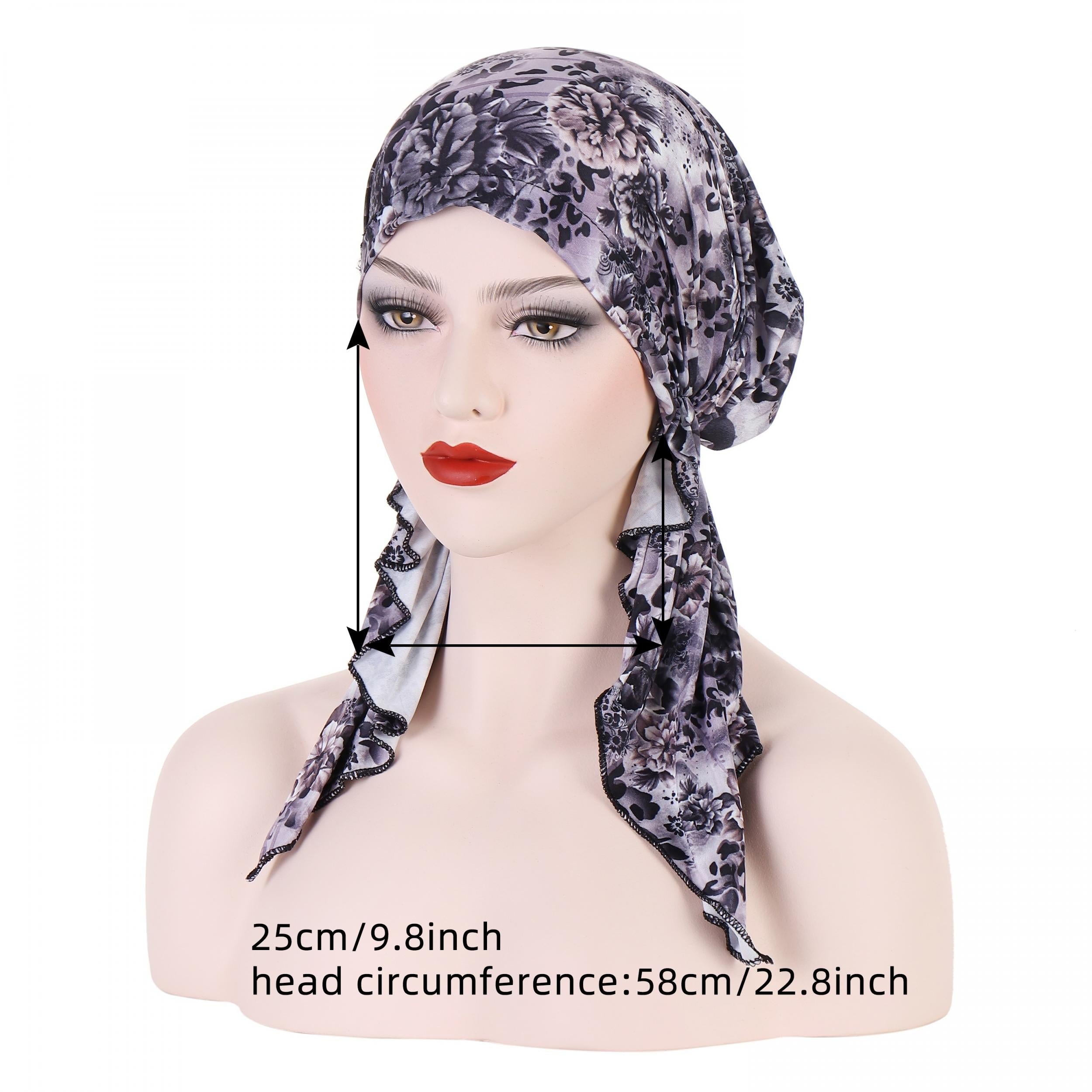 Flower Print Boho Turban Cap Lace Up Headwrap Beanie