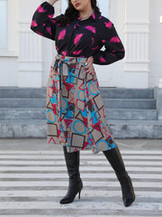  Geometric Print Knot Front Midi Skirt