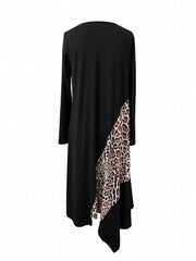Leopard Print Lounge Dress Long Sleeve Crew Neck Women's Loungewear