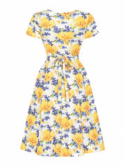 Women's Plus Floral Print Short Sleeve Surplice Neck Dress