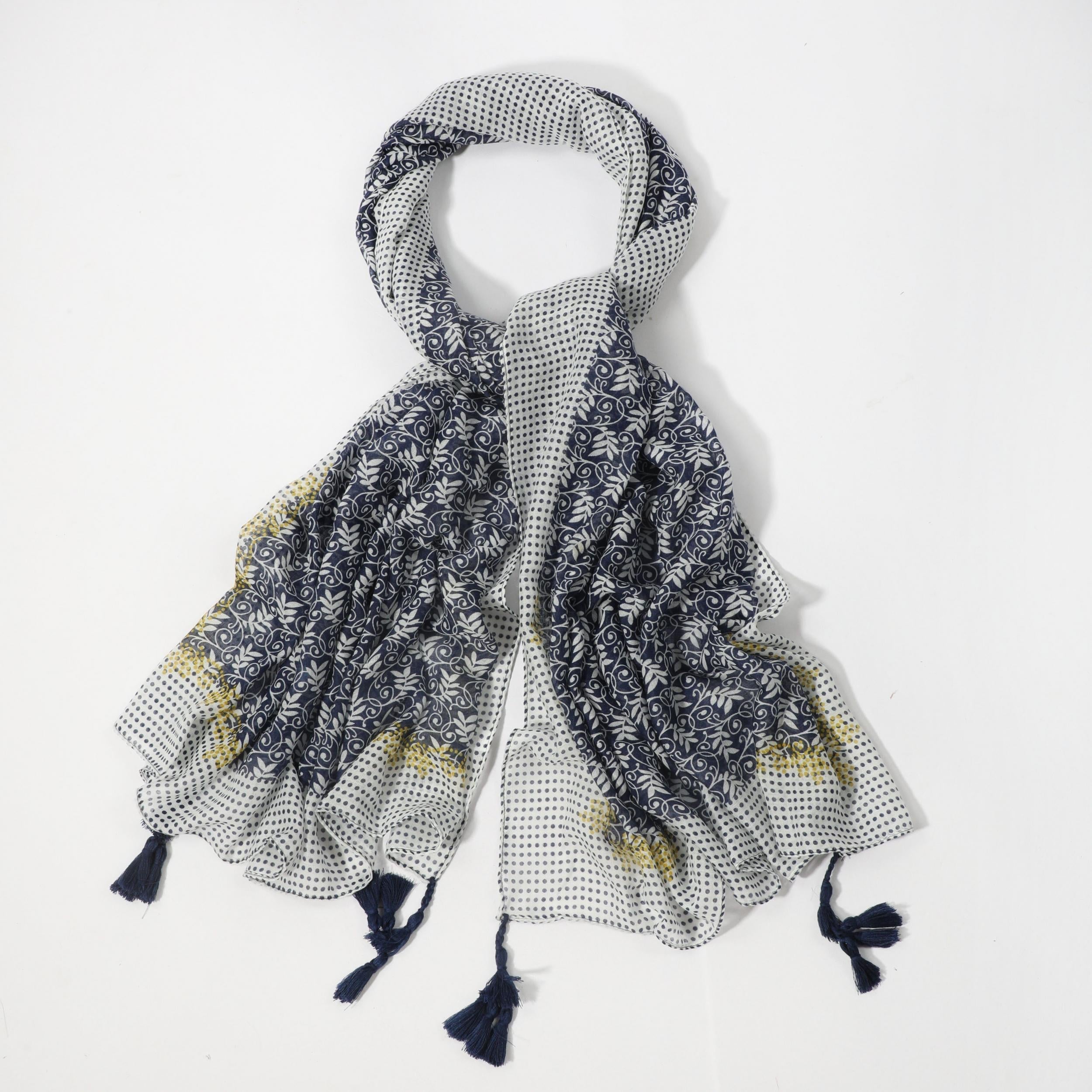 Vintage Floral Print Boho Scarf Tassel Shawl