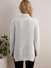 Oversized Turtleneck Sweater with Side Slit - Women's Clothing
