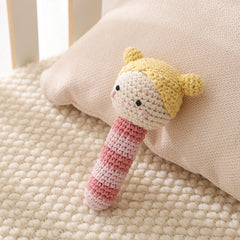 Crochet Rattle Toy Soft Nylon Blend Animal Yellow Pink Stripes