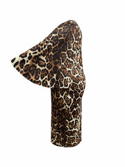  Leopard Print Bell Sleeve Round Neck Dress