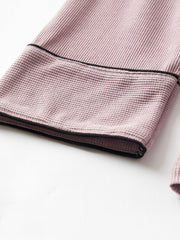 Solid Pajama Set Long Sleeve V Neck Top & Elastic Waistband Pants