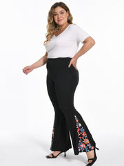  Colorblock Floral Print High Rise Flared Leg Pants