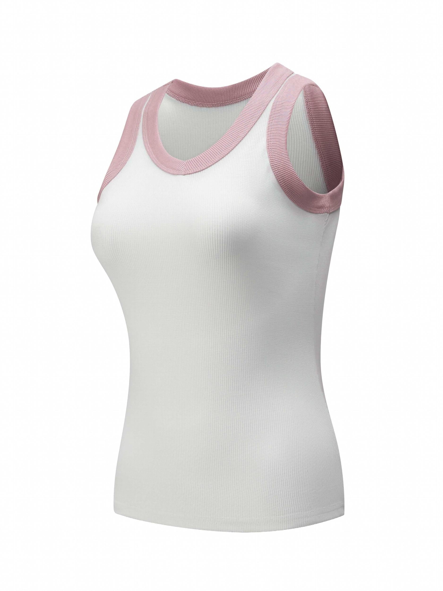 Contrast Binding Sports Tank Top Sleeveless Casual Running Crew Neck Top