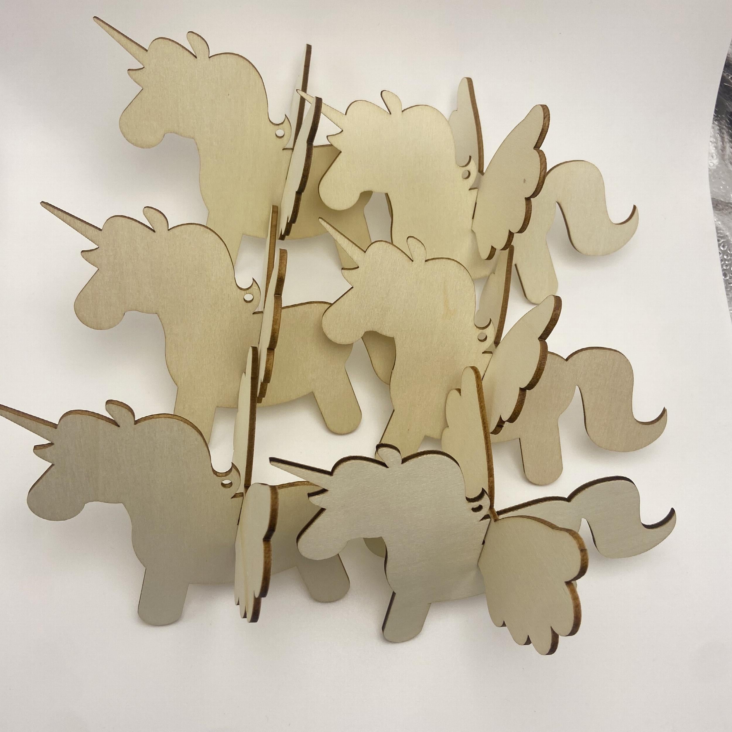 Unfinished Wood Crafts Blank Wood Unicorn Pendant DIY Painting Pony Set