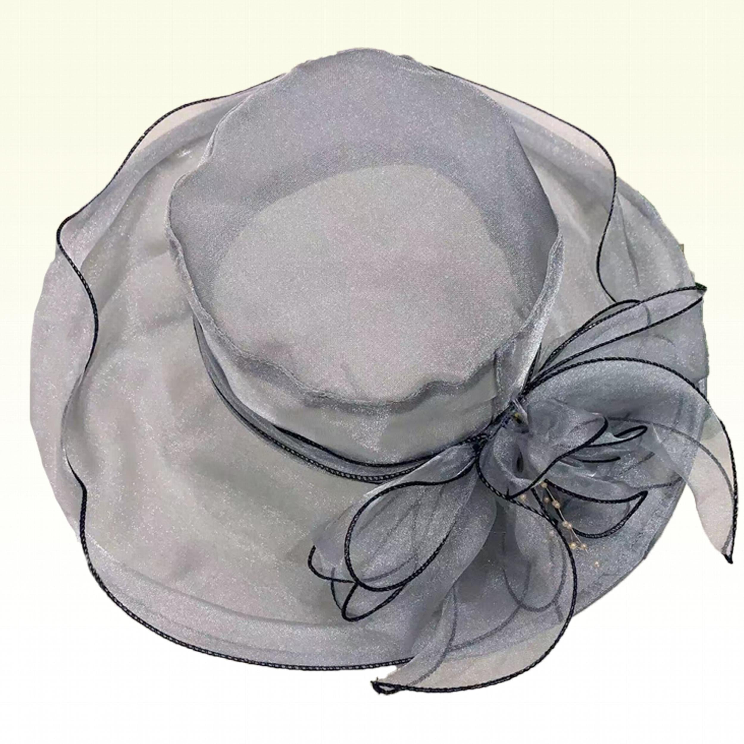 Organza Sun Hat Wide Brim Flower Ruffles Derby Hat