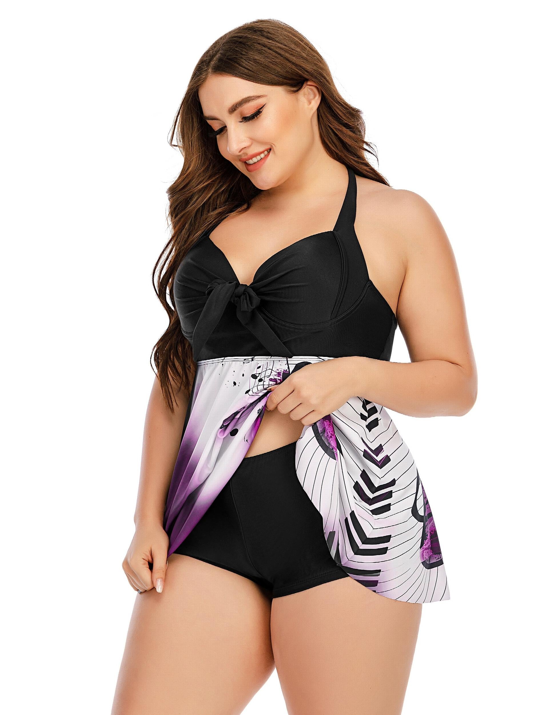  Music Note Swimsuit Set Colorblock Tank Top & Underwear Two Piece