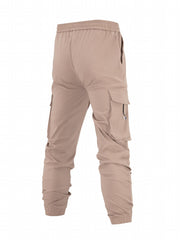 Skull Print Pocket Cargo Pants Men's Casual Loose Fit Solid Cargo Joggers