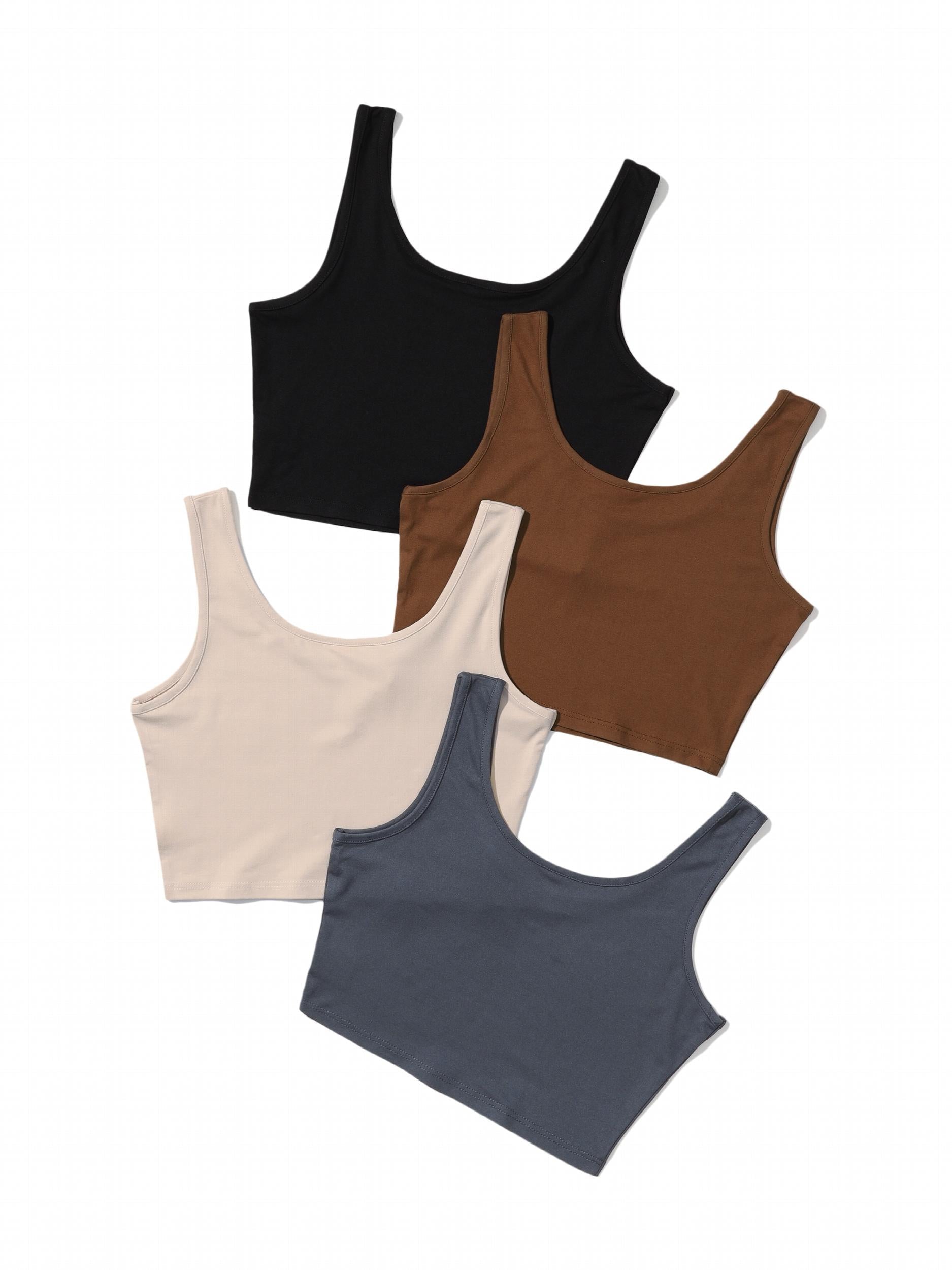 Basic 4 Packs Crop Tank Tops Casual Sleeveless Square Neck Women's Clothing
