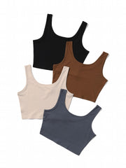 Basic 4 Packs Crop Tank Tops Casual Sleeveless Square Neck Women's Clothing