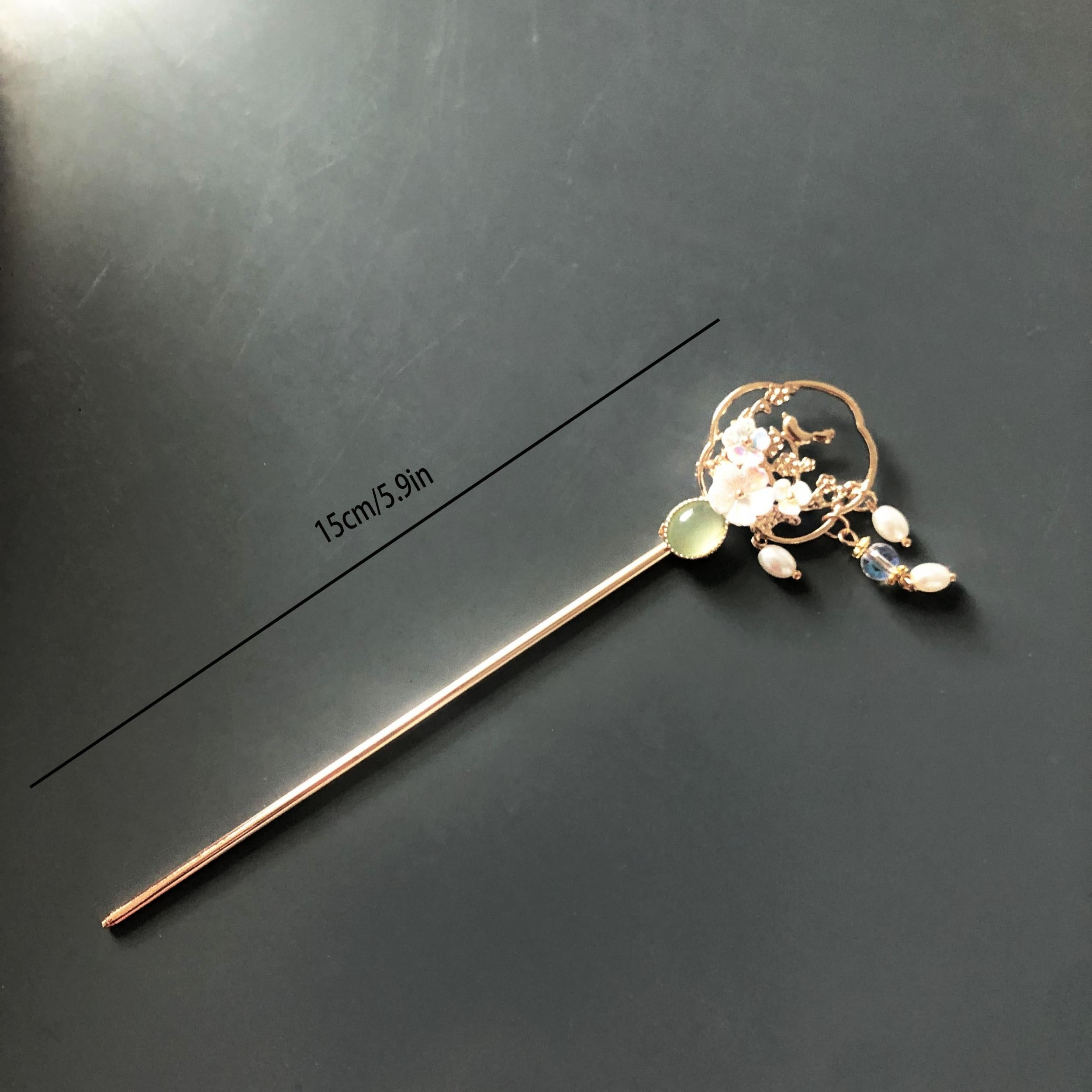 Hanfu Hairpin Faux Pearl Flower Metal Chignon Vintage Chinese Style Cheongsam