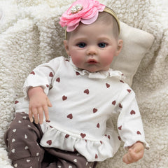 Handcrafted Meadow Anime Doll 45 Reborn Baby Doll in Heart Print Outfit