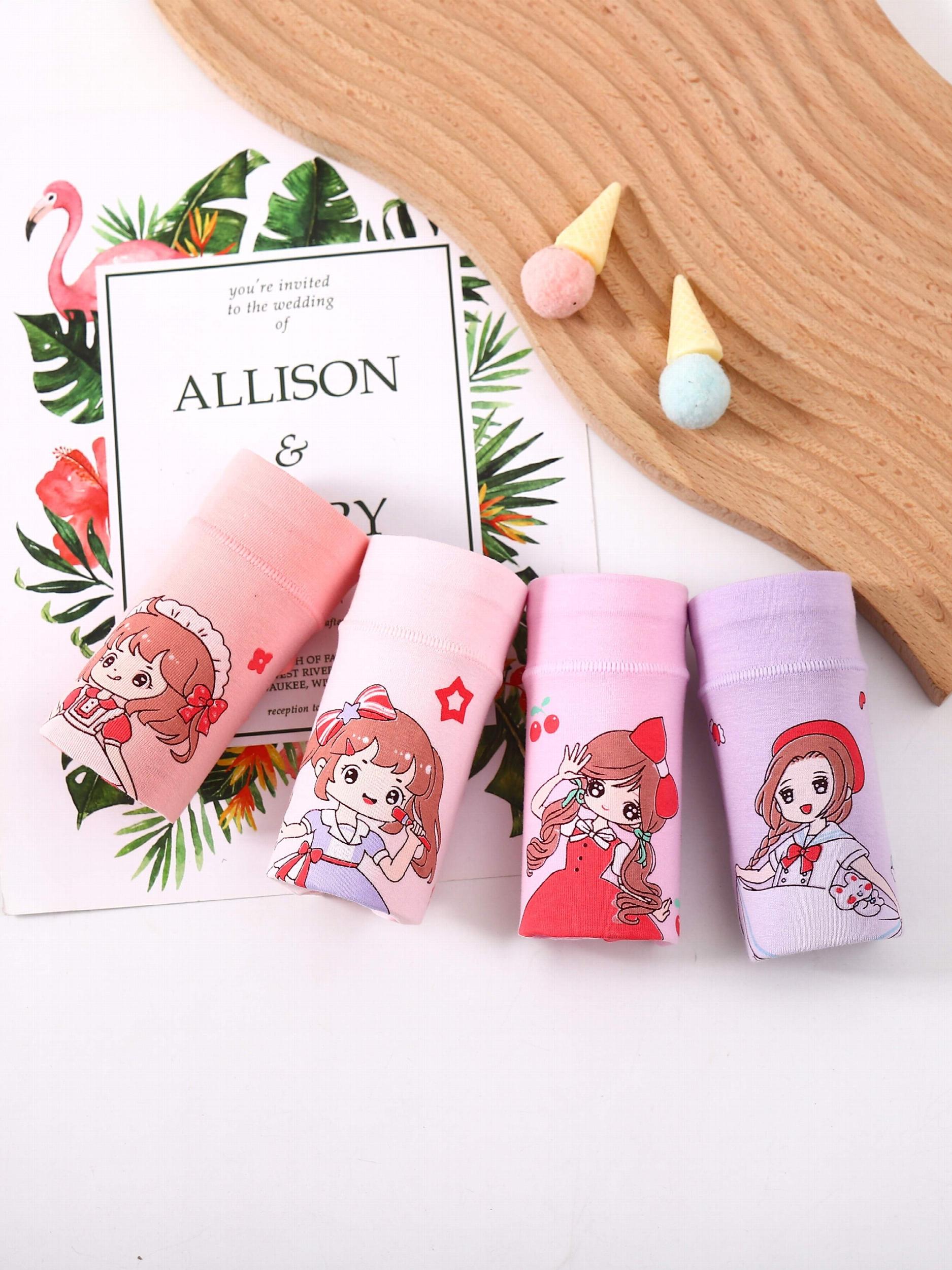 4 Pack Girls Cotton Panties Briefs Sweet Girl Pattern