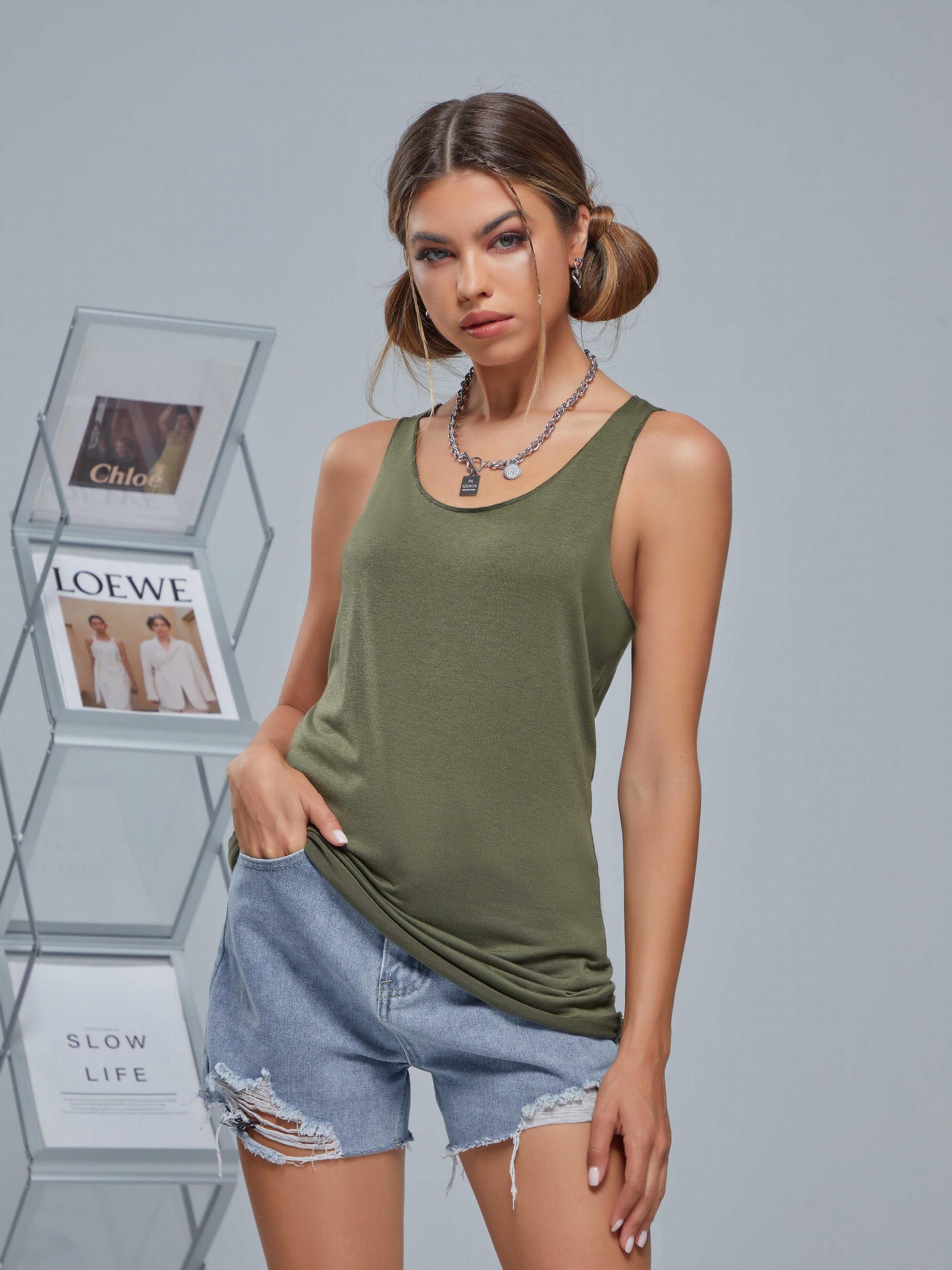 Solid Crew Neck Loose Tank Top Sports Fitness Yoga Running Top