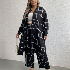  Geo Print Long Sleeve Button Shirt Dress
