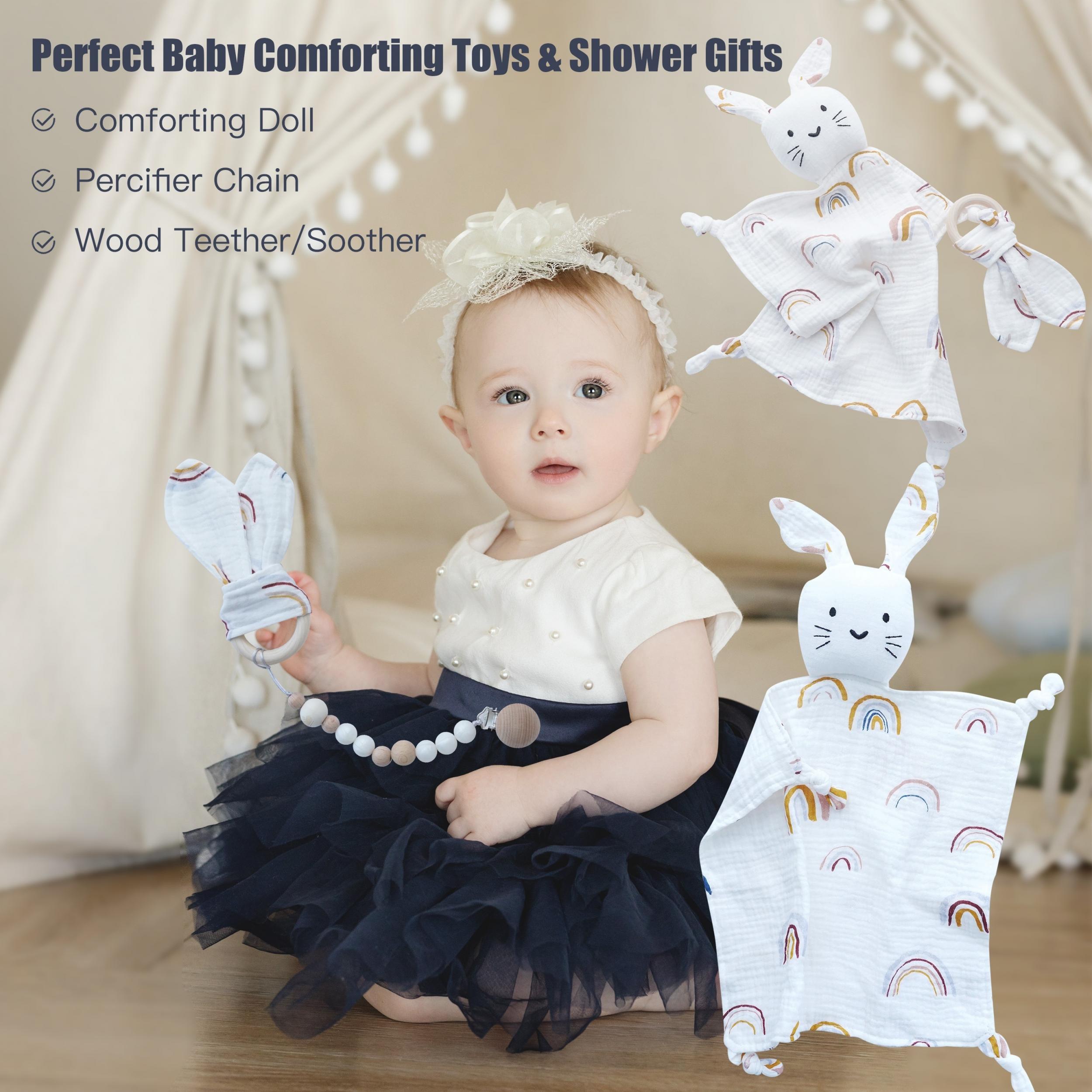 Newborn Baby Cotton Bib & Doll Gift Set - Rabbit Ear Companion Doll