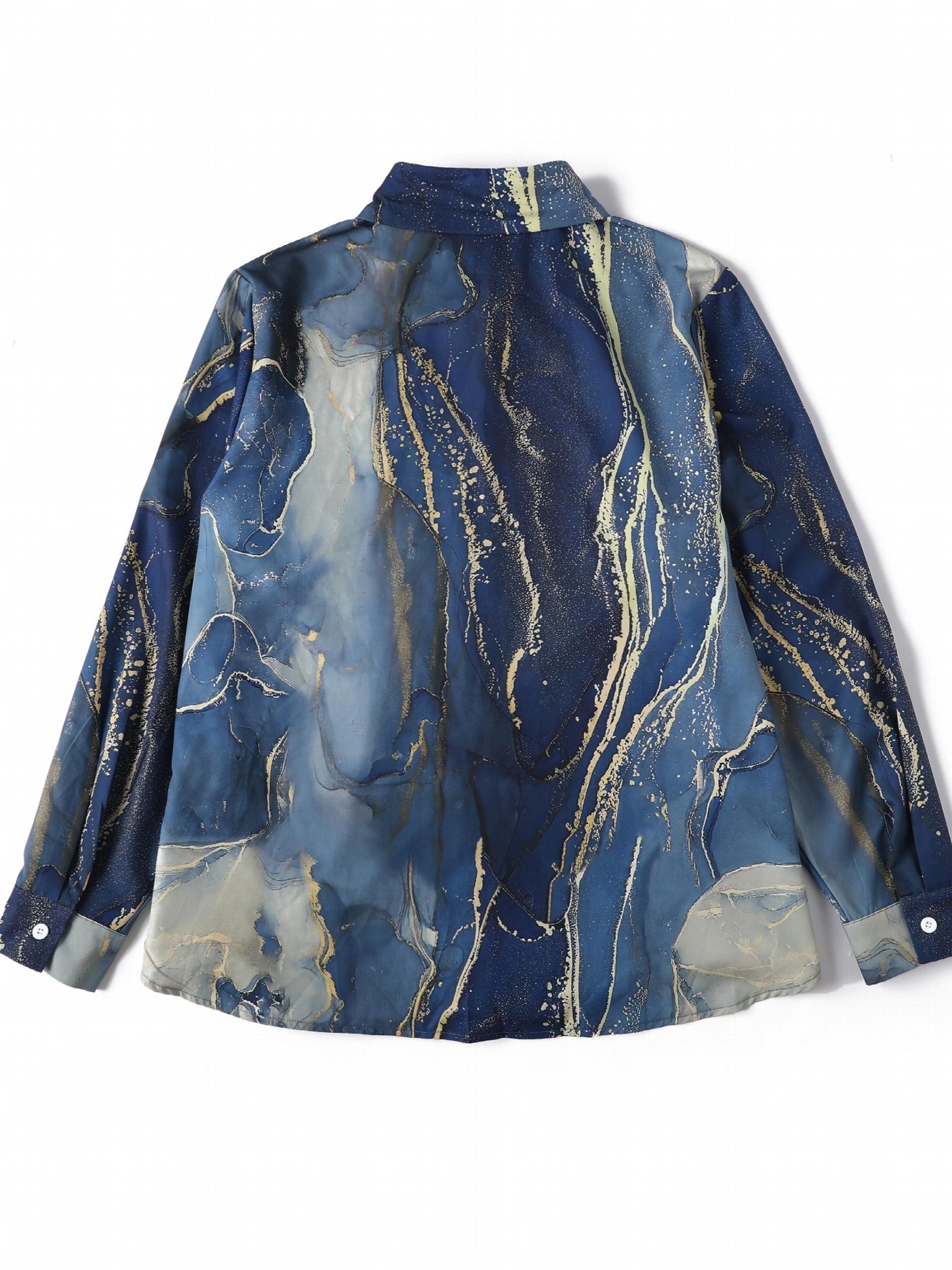  Marble Print Long Sleeve Button Up Shirt