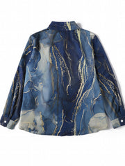  Marble Print Long Sleeve Button Up Shirt