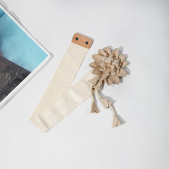 Flower Tassel Wide Belt Khaki Elastic Vintage PU Leather Coat Girdle