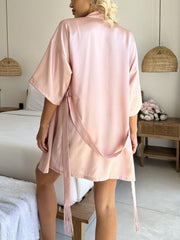 Solid Satin Night Robe 3 4 Sleeve V Neck Robe With Belt Women's Sleepwear