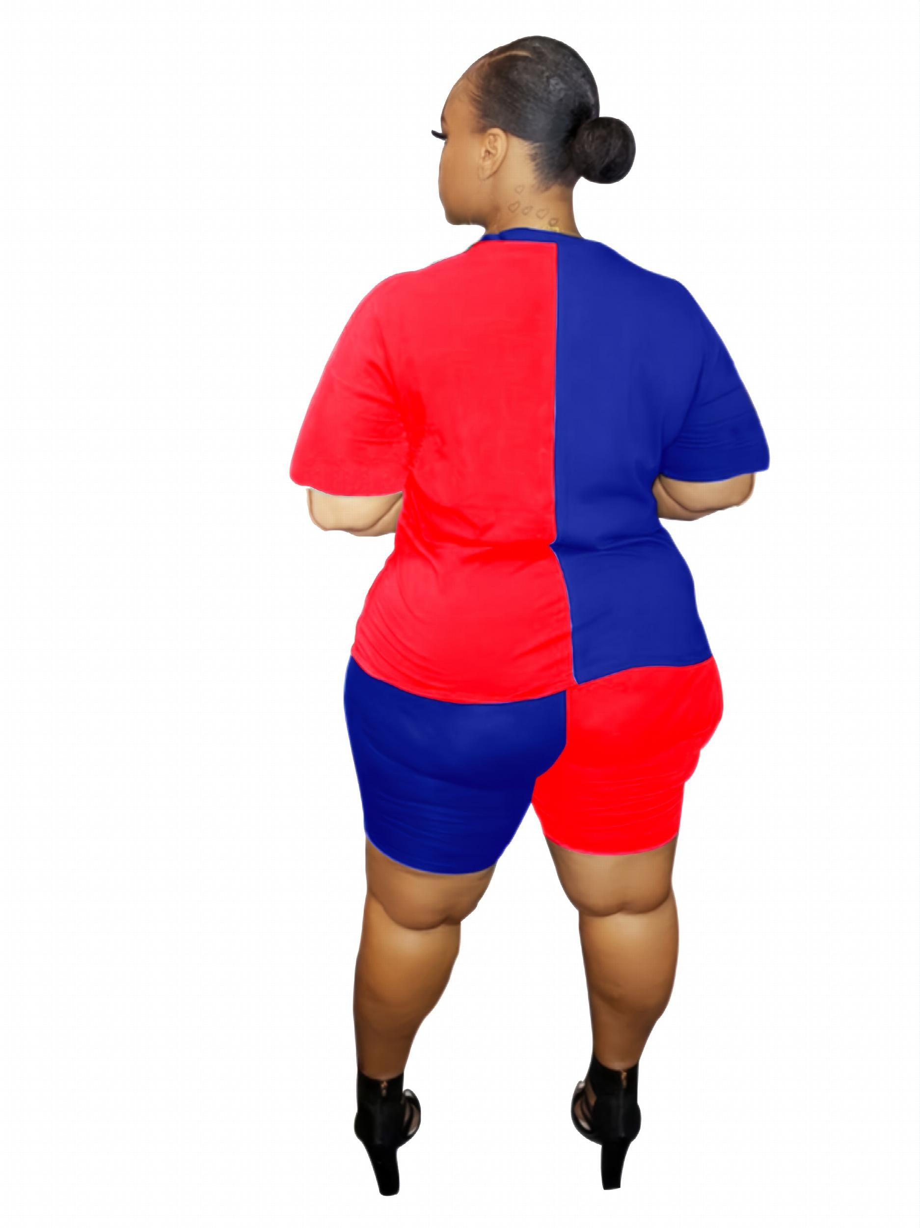  Colorblock Tee & High Waist Shorts Set Women's Co ords Two Pieces