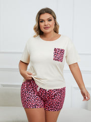  Leopard Print Tee & Bow Knot Shorts Pajama Set