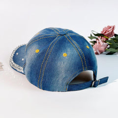 Rhinestone QUEEN Crown Baseball Cap Washed Distressed Sunshade Dad Hat