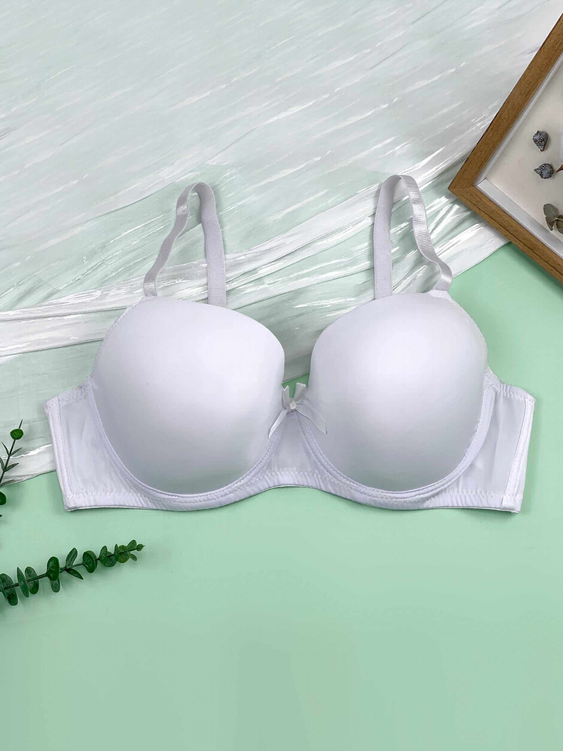  Solid Bow Knot Underwire Back Closure Bra
