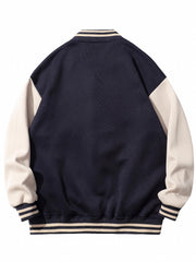 Varsity Jacket Men's Casual Button Up Jacket for Spring Fall