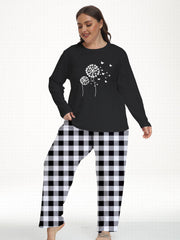  Colorblock Gingham & Dandelion Print Pajama Set