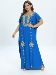  Casual Kaftan Dress Women's Plus Colorblock Floral Embroidery Maxi Dre