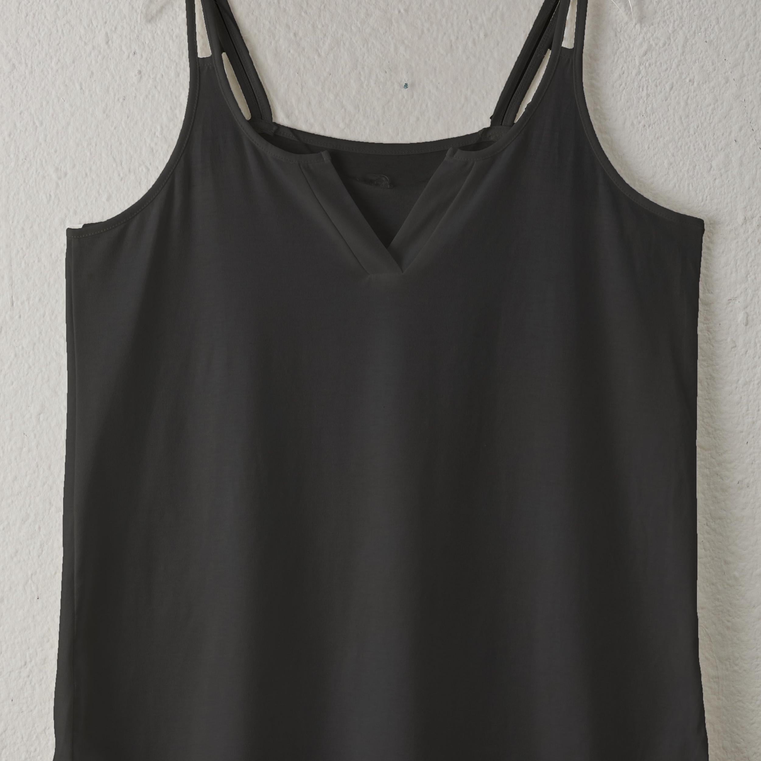  Casual Tank Top Women's Plus Plain Split Strap Notched Neck Tank Top