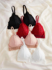 4pcs Wireless Lace Bras & Triangle Cups Women's Lingerie