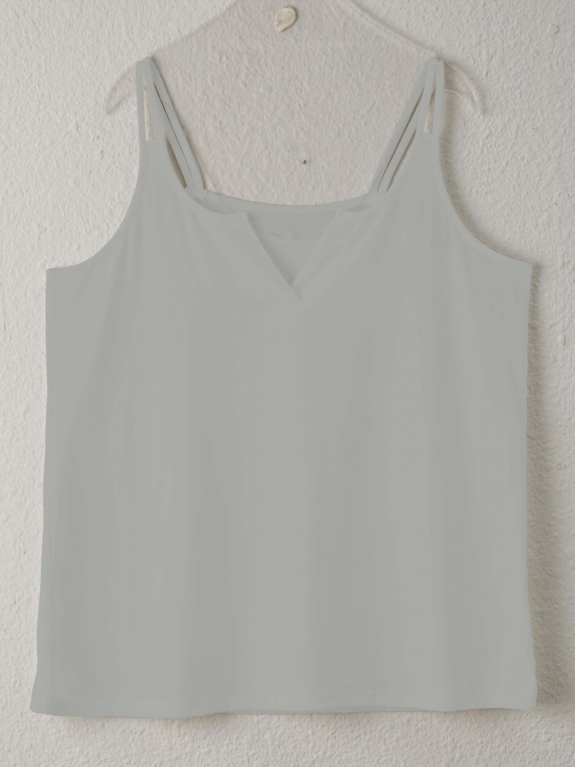  Casual Tank Top Women's Plus Plain Split Strap Notched Neck Tank Top