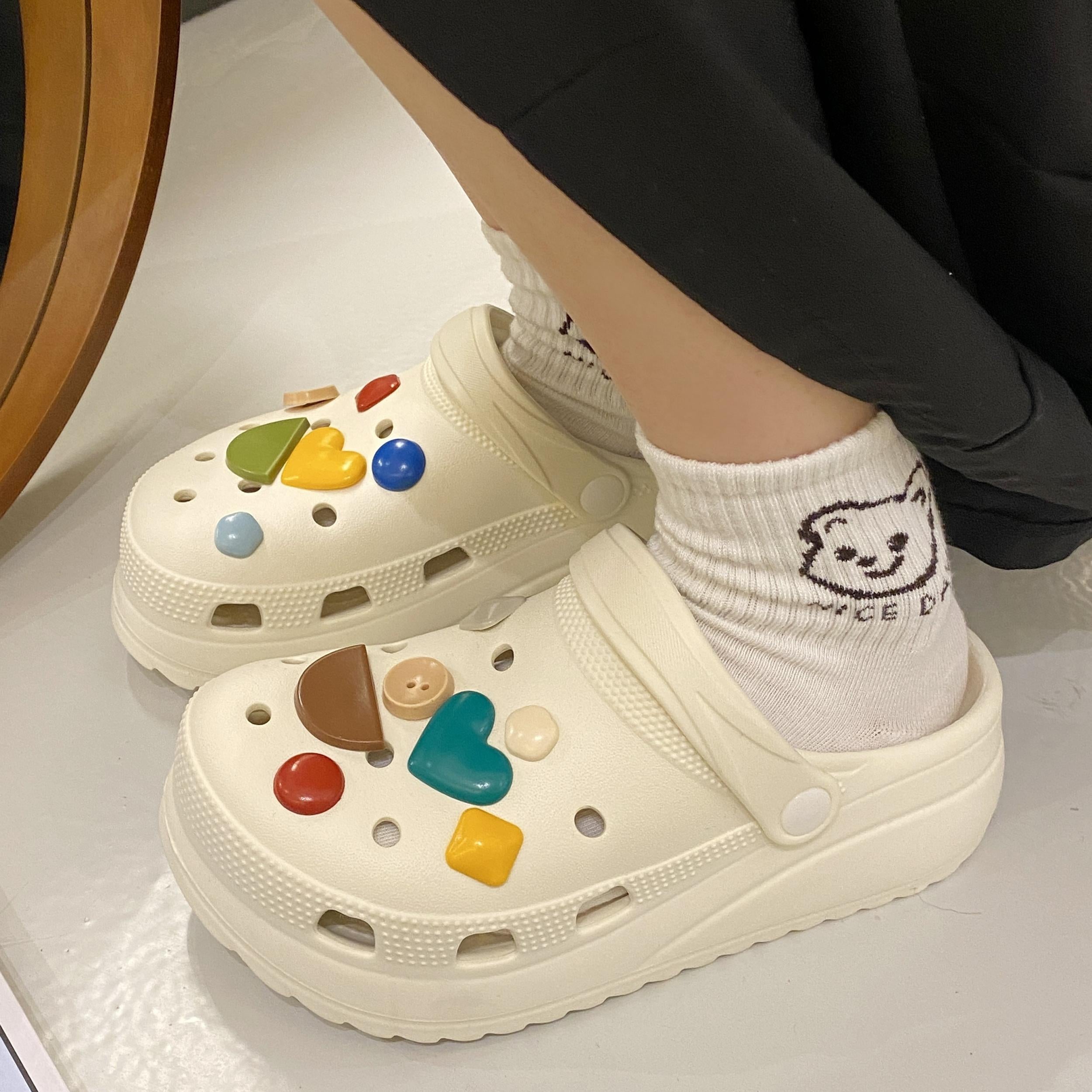 Women's Cartoon Decor Clogs Slip On Round Toe Thick Bottom Slides Shoes