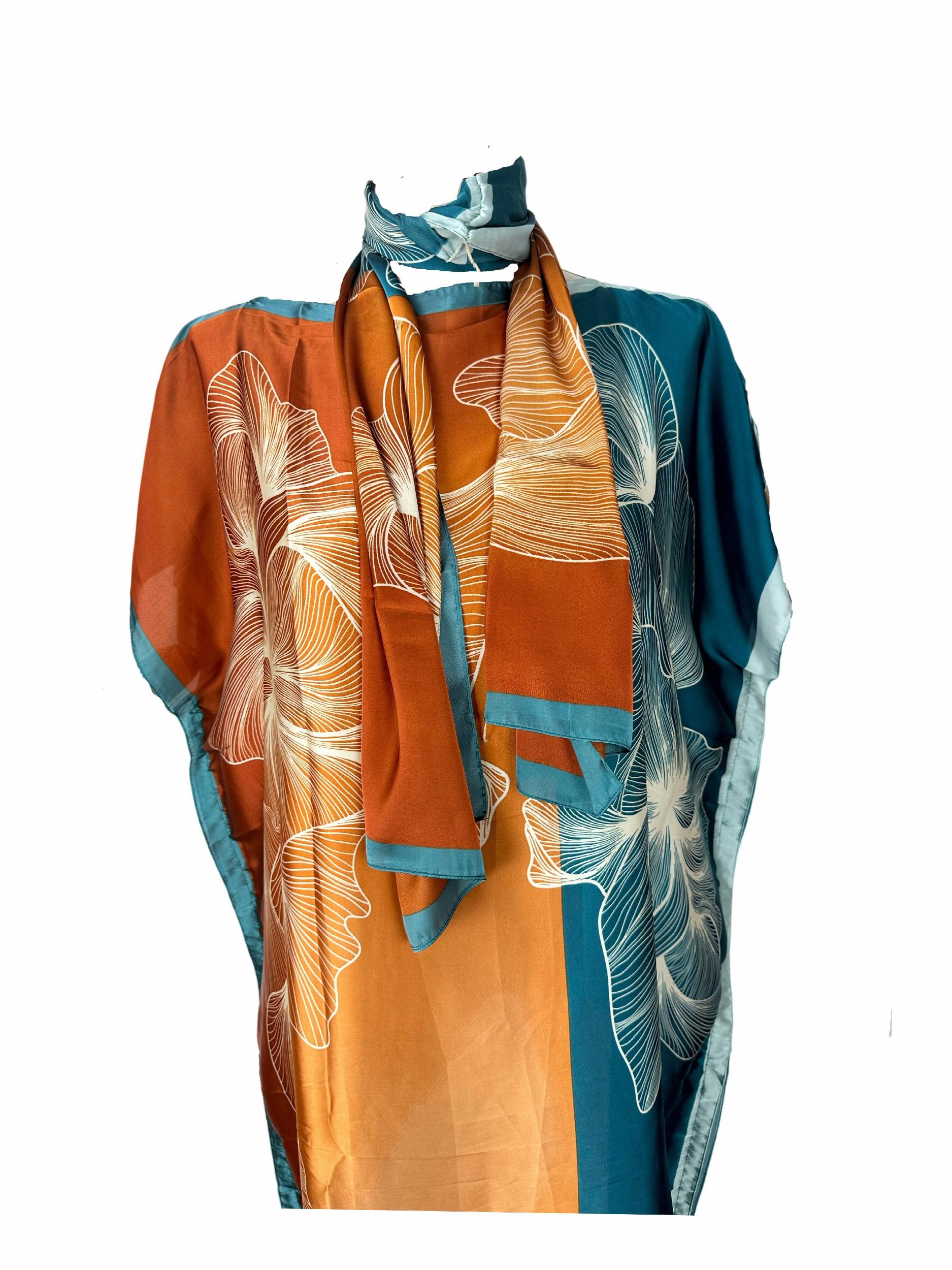  Colorblock Floral Print Kaftan Dress