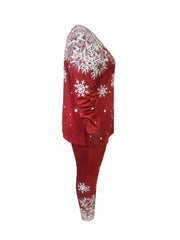  Snowflake Print Tunic Top & Leggings Set
