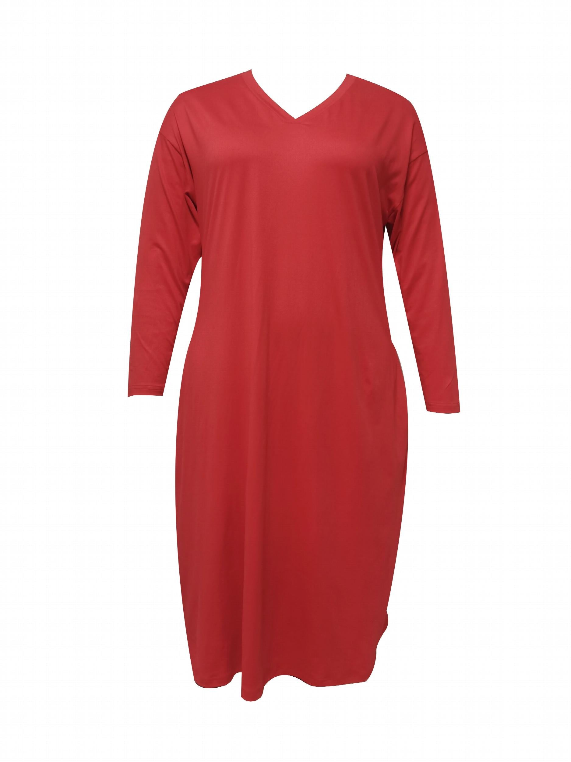  Solid Drop Shoulder Long Sleeve V Neck Maxi Dress