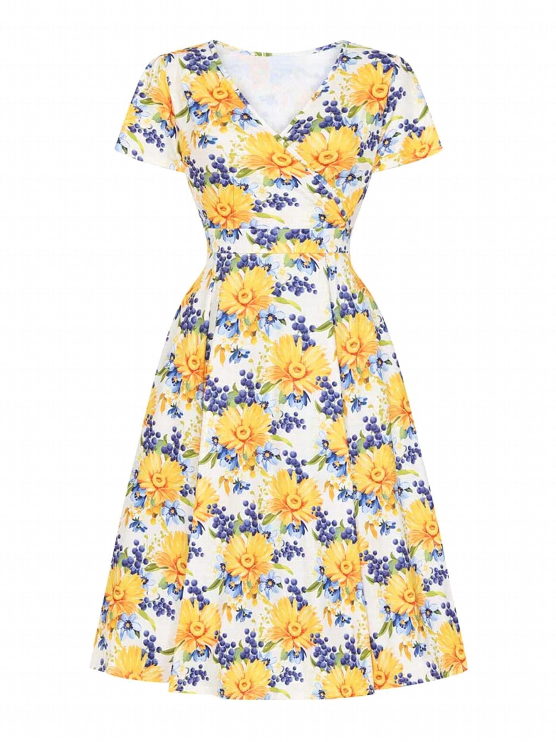 Women's Plus Floral Print Short Sleeve Surplice Neck Dress