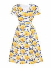 Women's Plus Floral Print Short Sleeve Surplice Neck Dress